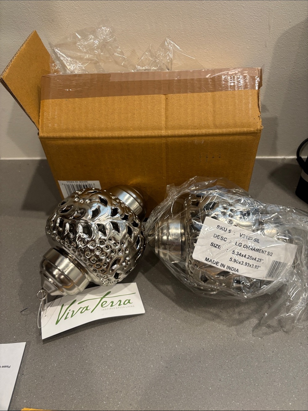 Silver Filigree Hanging Lantern Ornaments - Set of 2